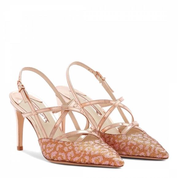 Sophia Webster Odette Rose Gold Leopard Mid Heel Leather Pumps - Picture 1 of 12